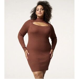 INTEMPO Plus Size Mockneck Cutout Sweater Dress Cinnamon 1X